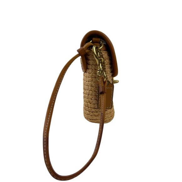 Coach Straw Summertime Clutch Wristlet Bag Natural Leather Trim Turnlock Coastal - Picture 2 of 16